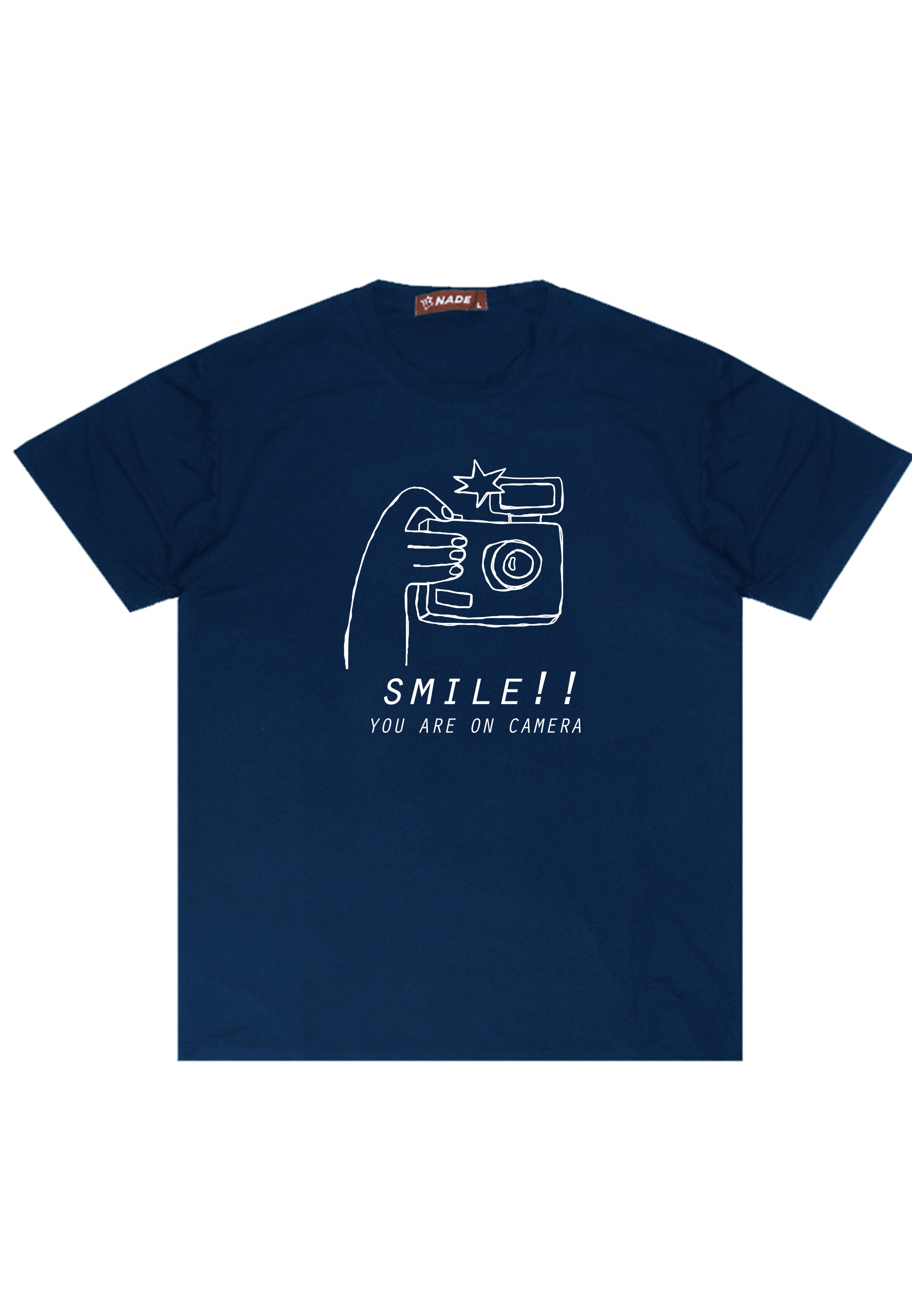 NTC49 kaos anti kusut distro anime kartun smile you are on camera navy