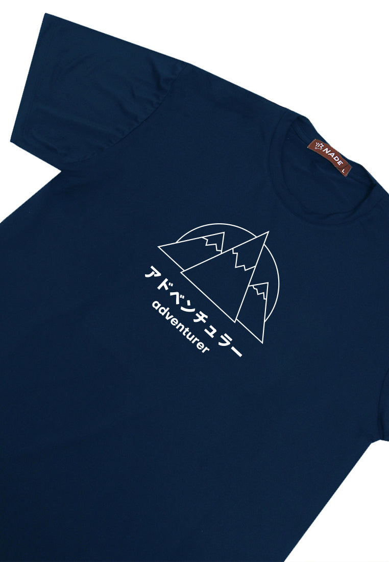 NTC52 kaos biru dongker gunung tulisan jepang anti kusut stretch navy
