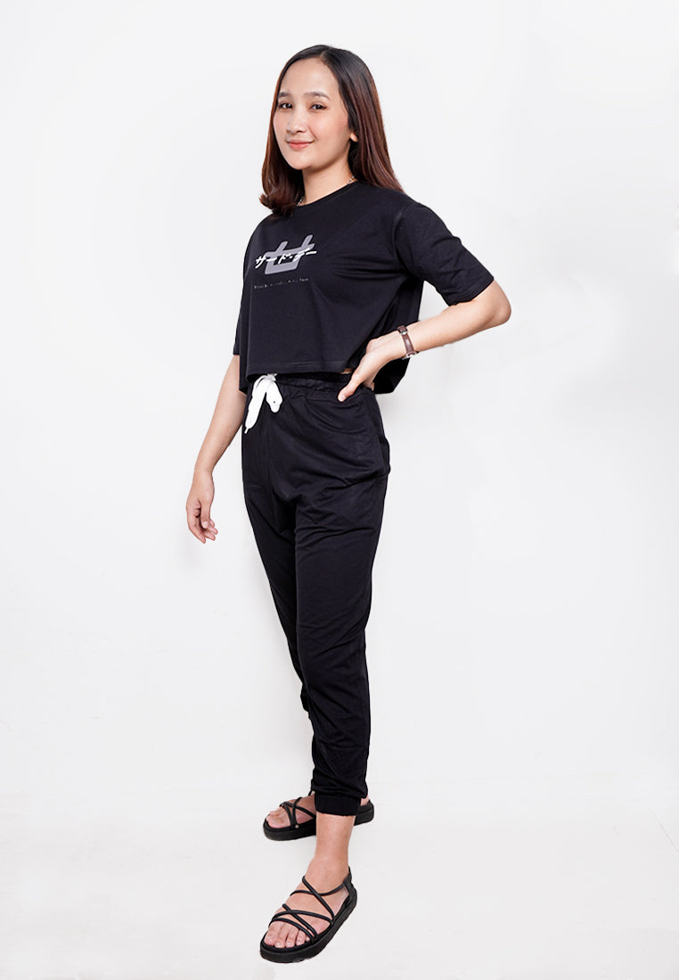 LTE67 olc crop top oversize hitam logo back katakana front hitam