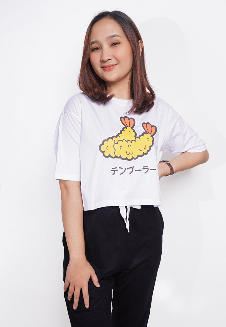 LTE62 crop top oversize OLC anime tulisan jepang tempura putih