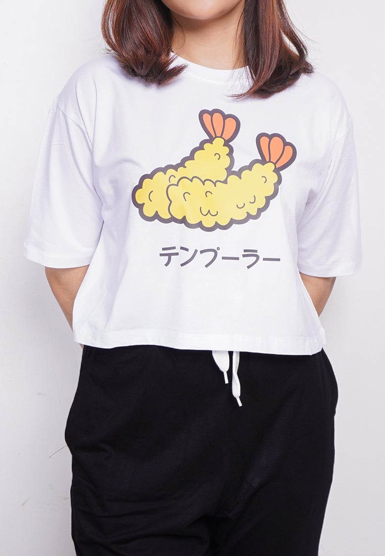 LTE62 crop top oversize OLC anime tulisan jepang tempura putih