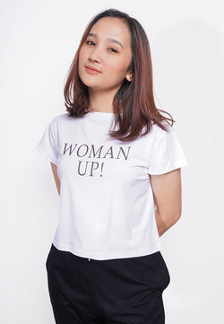 LTE78 crop oversize tulisan WOMAN UP RCP putih