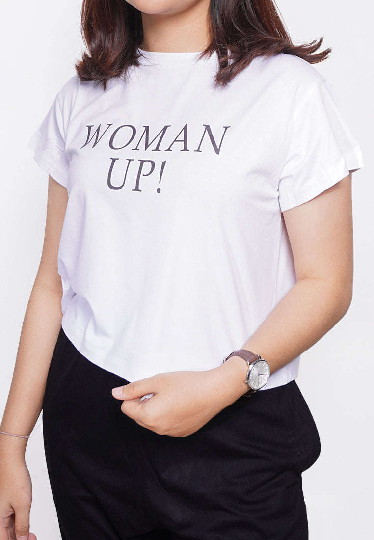 LTE78 crop oversize tulisan WOMAN UP RCP putih