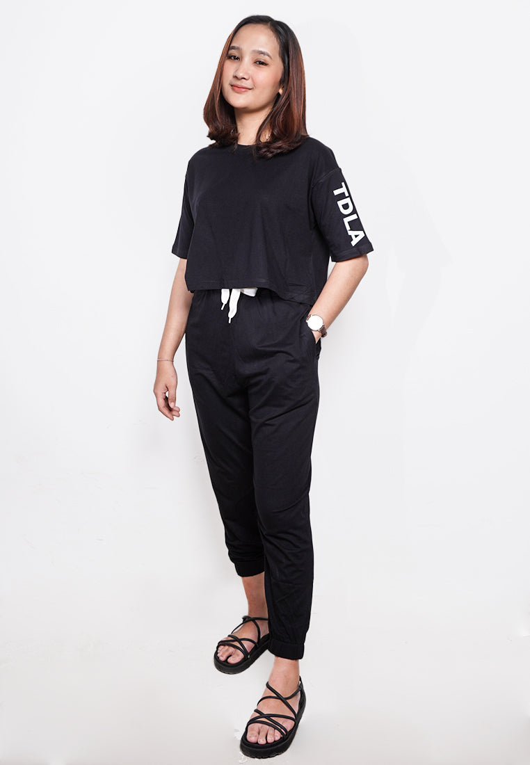 LTE69 olc crop top oversize streetwear TDLA arm hitam