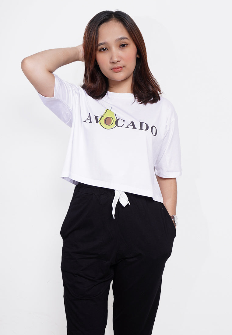 LTE56 OLC crop top avocado wanita putih