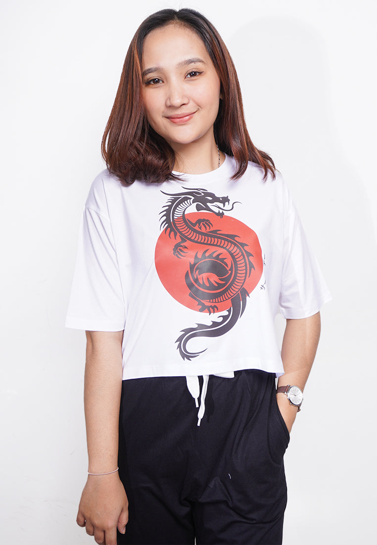 LTE61 kaos oversize wanita naga dragon merah putih