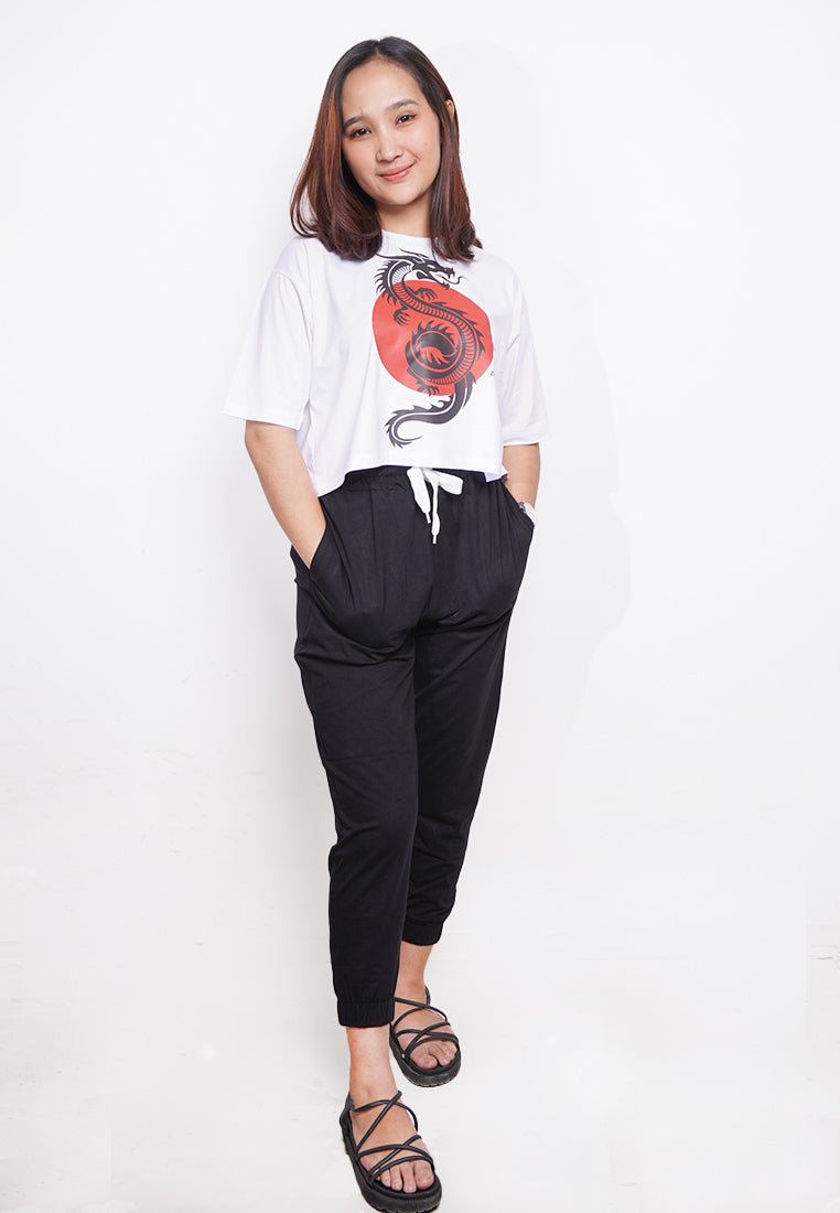 LTE61 kaos oversize wanita naga dragon merah putih