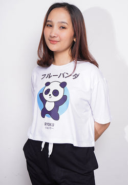 LTE63 crop top oversize OLC anime kartun tulisan jepang putih