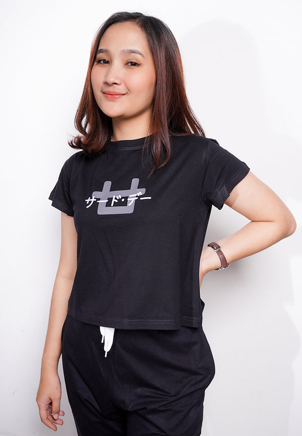 LTE66 rcp crop top fit logo back katakana front hitam