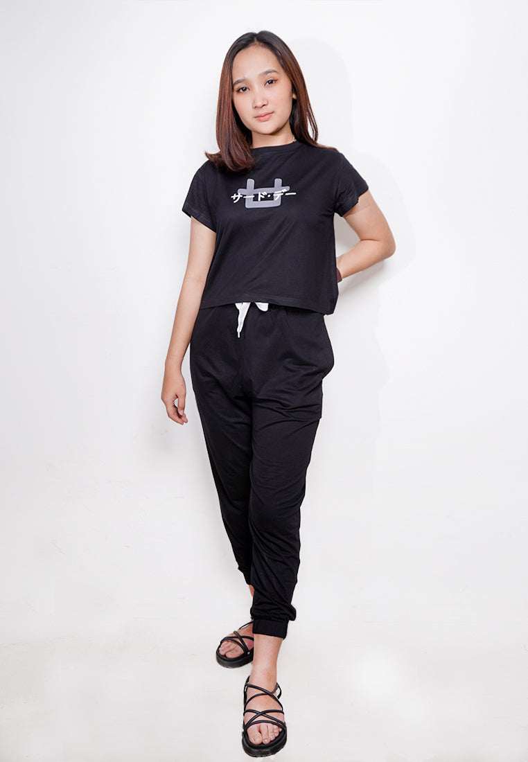 LTE66 rcp crop top fit logo back katakana front hitam