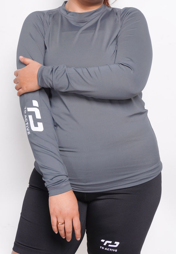 LSB05 Baselayer Inner wanita Sport Thumbhole Abu Tua