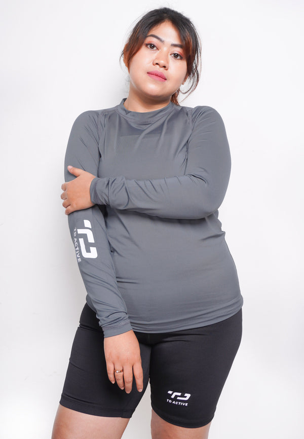 LSB05 Baselayer Inner wanita Sport Thumbhole Abu Tua