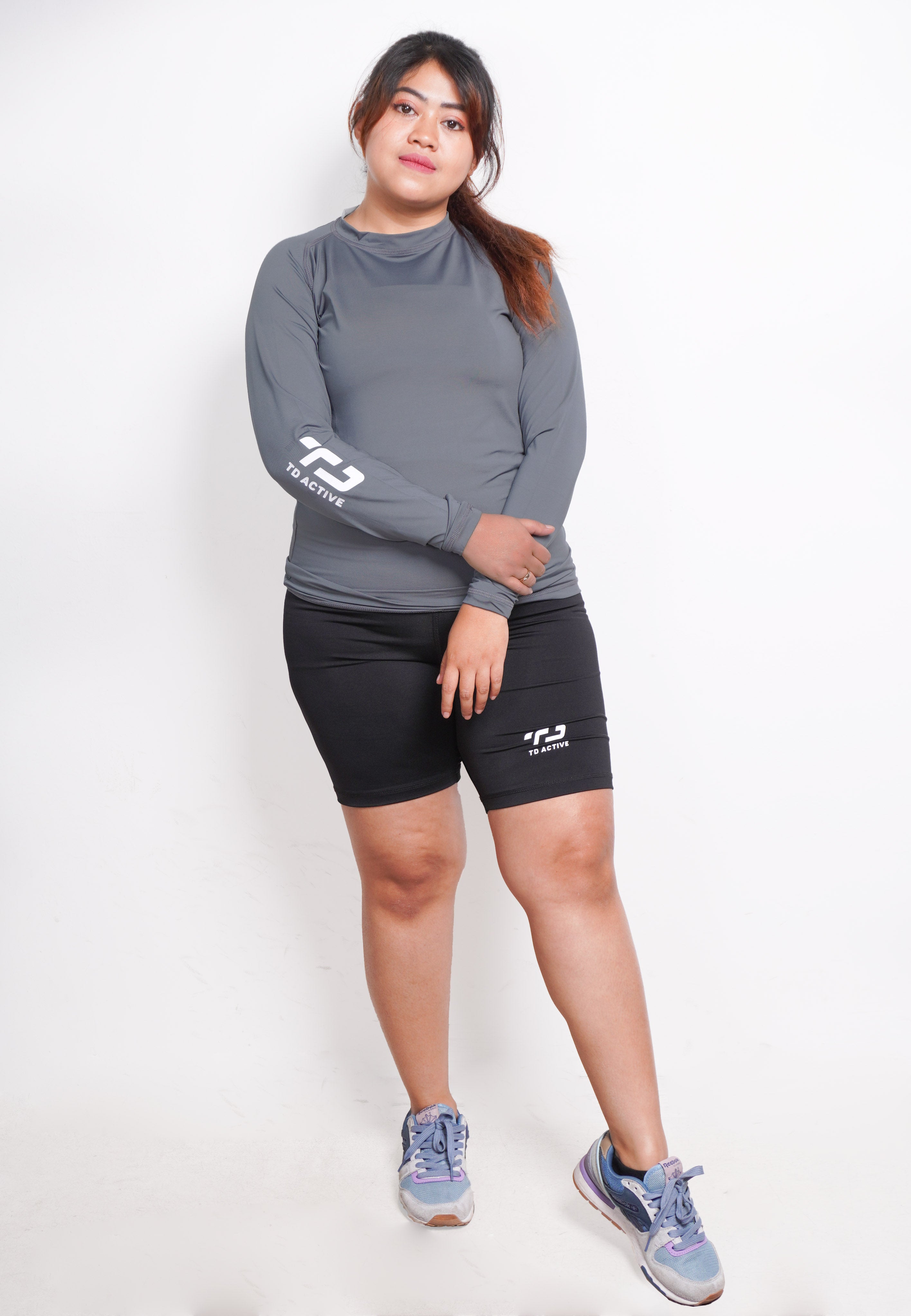 LSB05 Baselayer Inner wanita Sport Thumbhole Abu Tua