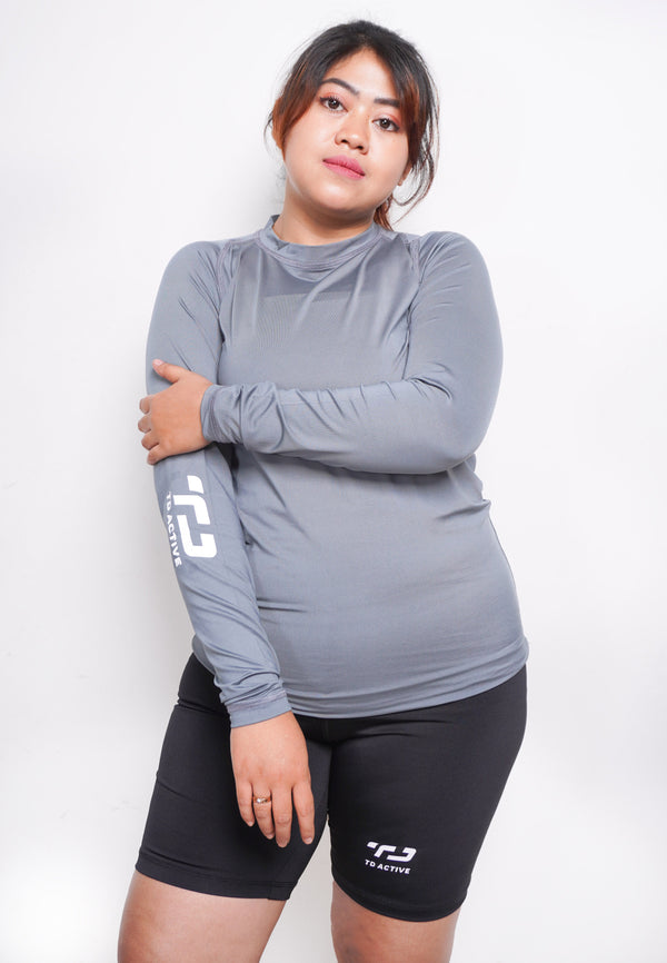 LSB06 Baselayer Inner Sport Thumbhole Wanita Abu Muda