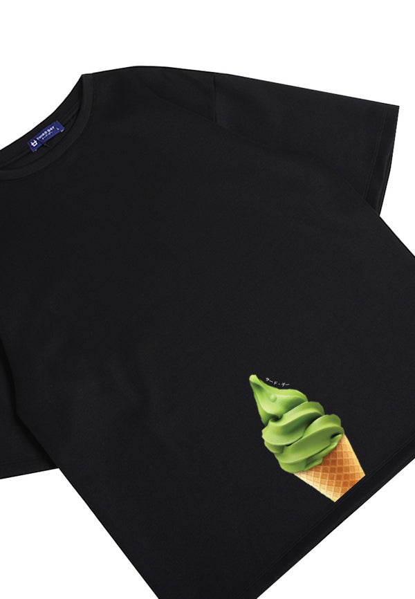 MTN60 kaos oversize gambar es krim matcha green tea ice cream hitam