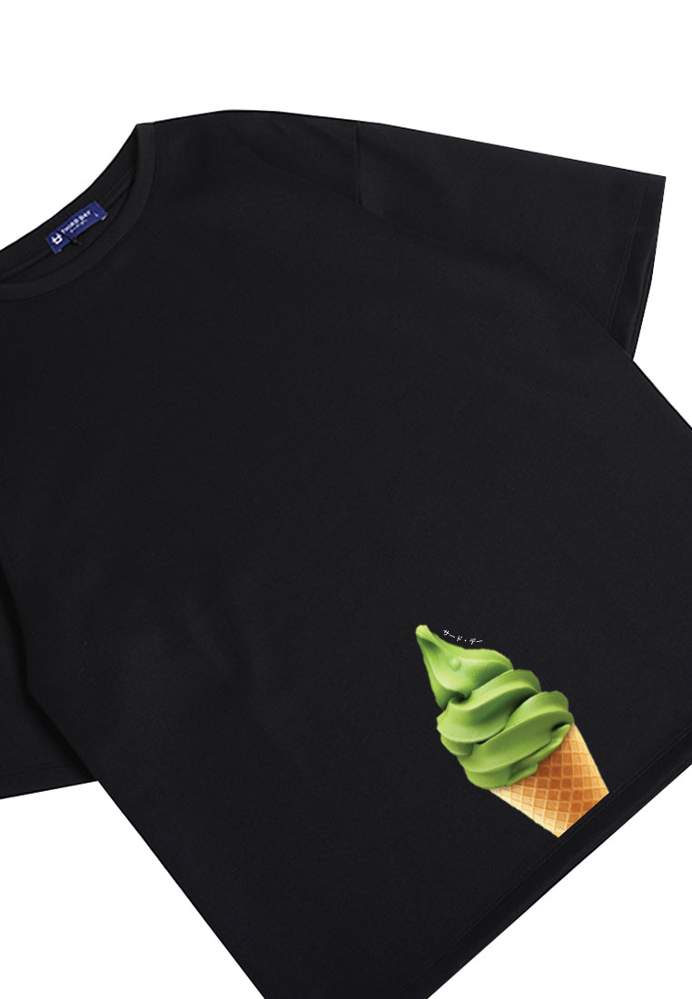 MTN60 kaos oversize gambar es krim matcha green tea ice cream hitam