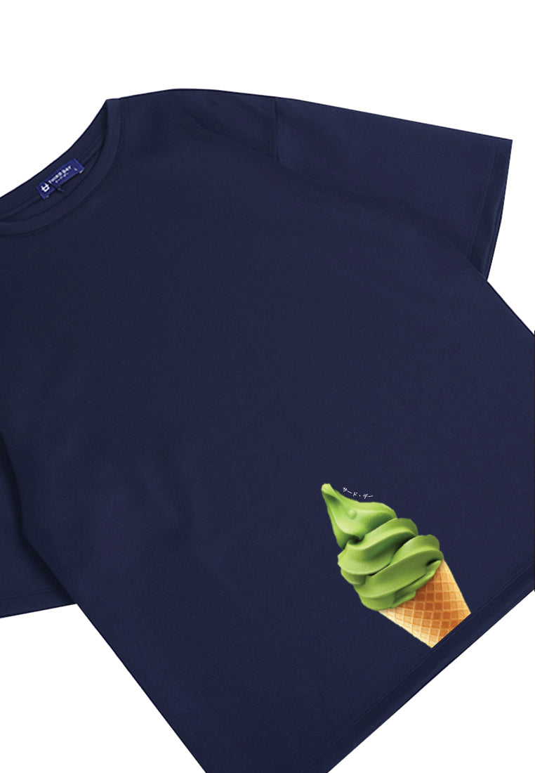 MTN61 kaos oversize gambar es krim matcha green tea ice cream navy