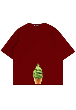 MTN62 kaos oversize gambar es krim matcha green tea ice cream maroon