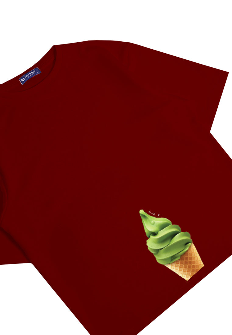 MTN62 kaos oversize gambar es krim matcha green tea ice cream maroon