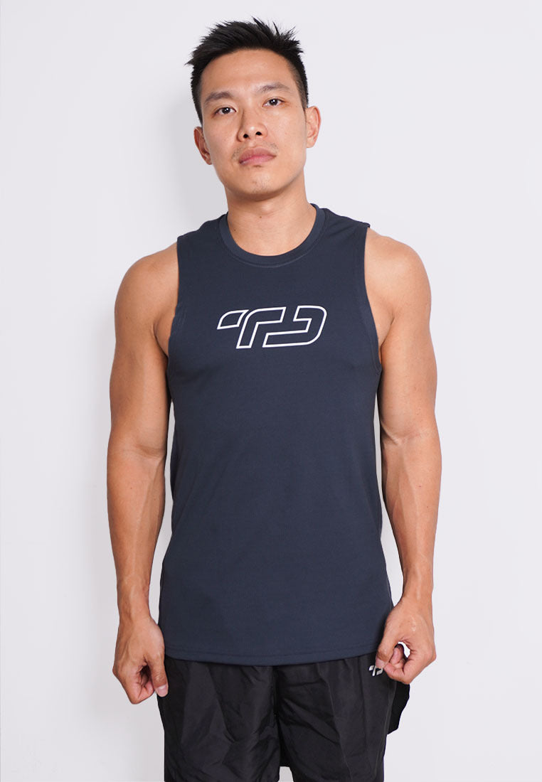 MS191 kaos olahraga gym pria sleeveless tangan kutung singlet tank top td outline dateng abu tua