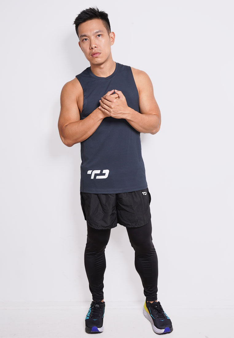 MS192 kaos olahraga gym pria sleeveless tangan kutung singlet tank top td waist abu tua