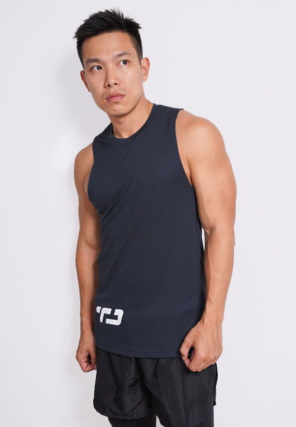 MS192 kaos olahraga gym pria sleeveless tangan kutung singlet tank top td waist abu tua