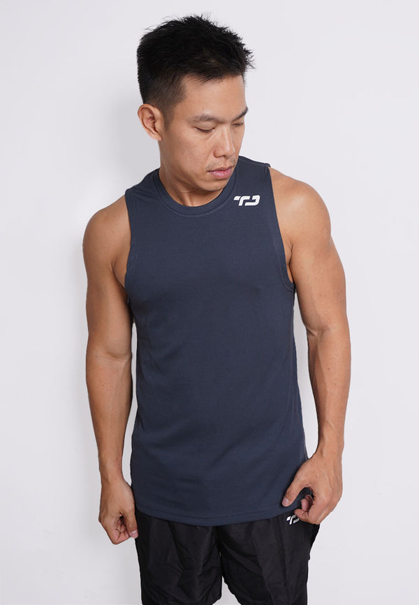 MS193 kaos olahraga gym pria sleeveless tangan kutung singlet tank top td small shoulder abu tua