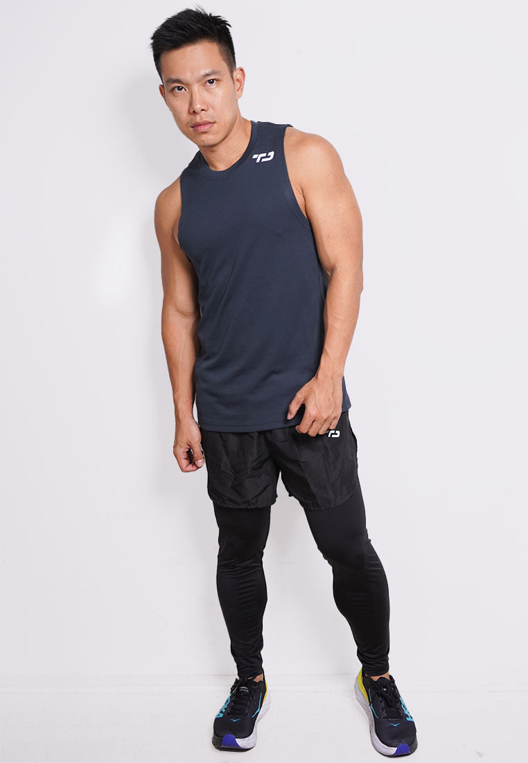 MS193 kaos olahraga gym pria sleeveless tangan kutung singlet tank top td small shoulder abu tua