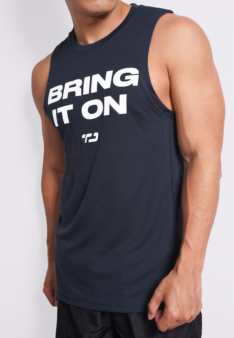 MS194 kaos olahraga gym pria sleeveless tangan kutung singlet tank top bring it on dateng abu tua