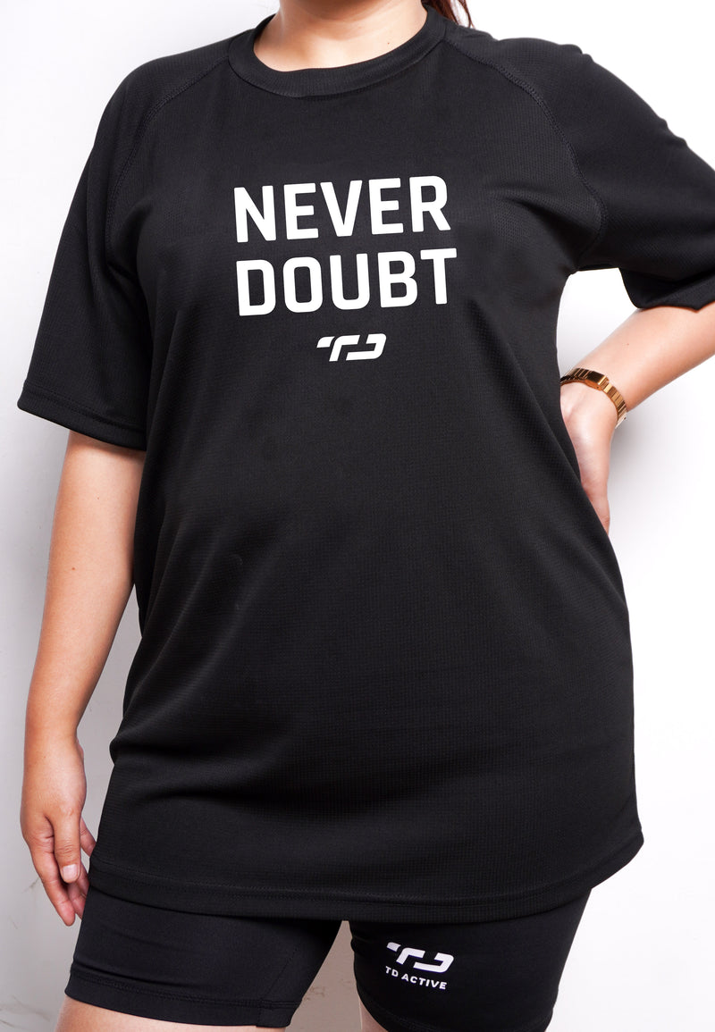 LSB11 kaos olahraga tangan pendek gym olahraga NEVER DOUBT unisex