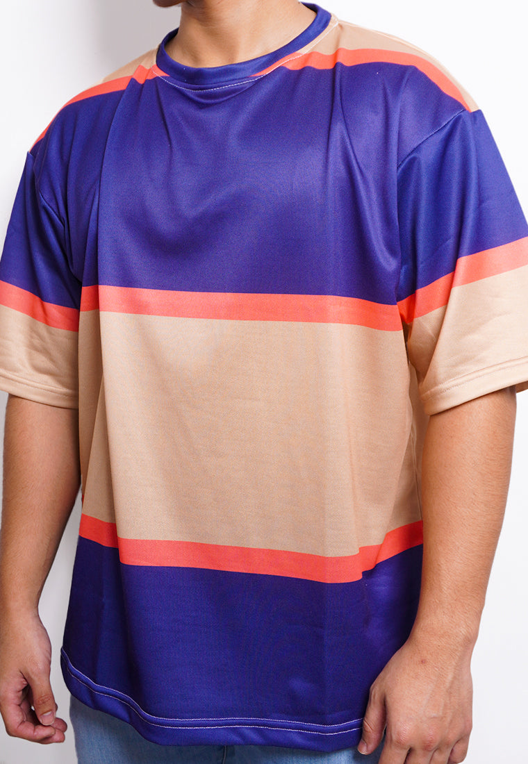 NX002 kaos oversize belang stripe light scuba navy pink krem