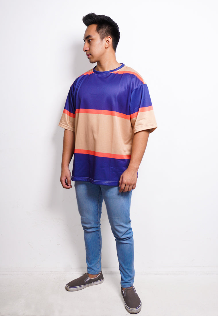 NX002 kaos oversize belang stripe light scuba navy pink krem