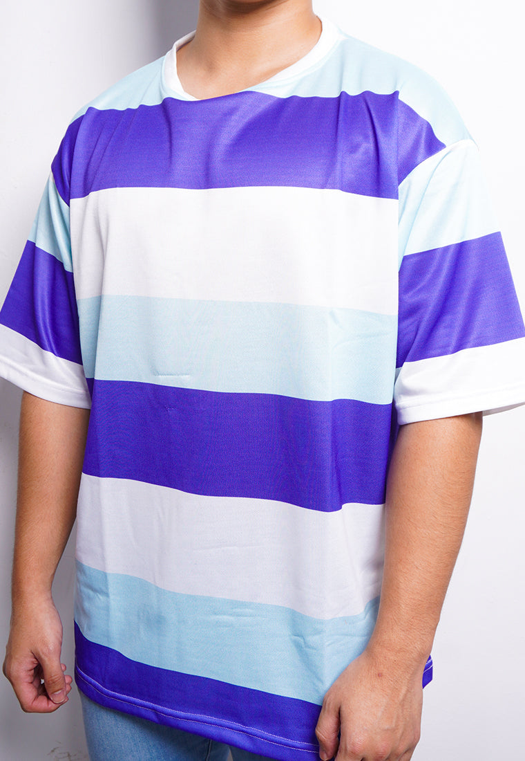 NX005 kaos oversize belang stripe light scuba blue biru muda putih putih