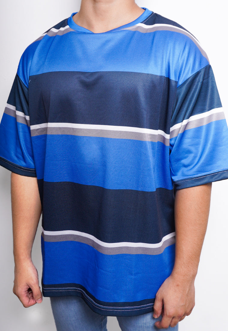 NX001 kaos oversize belang stripe light scuba biru hitam putih