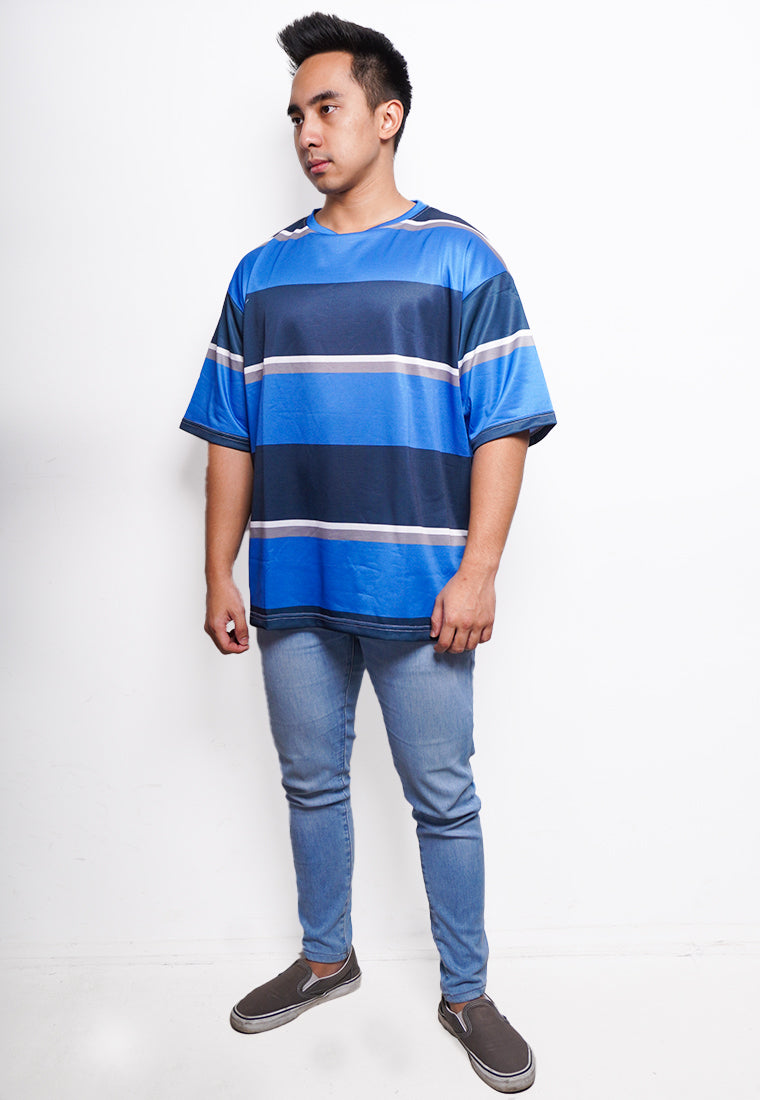 NX001 kaos oversize belang stripe light scuba biru hitam putih