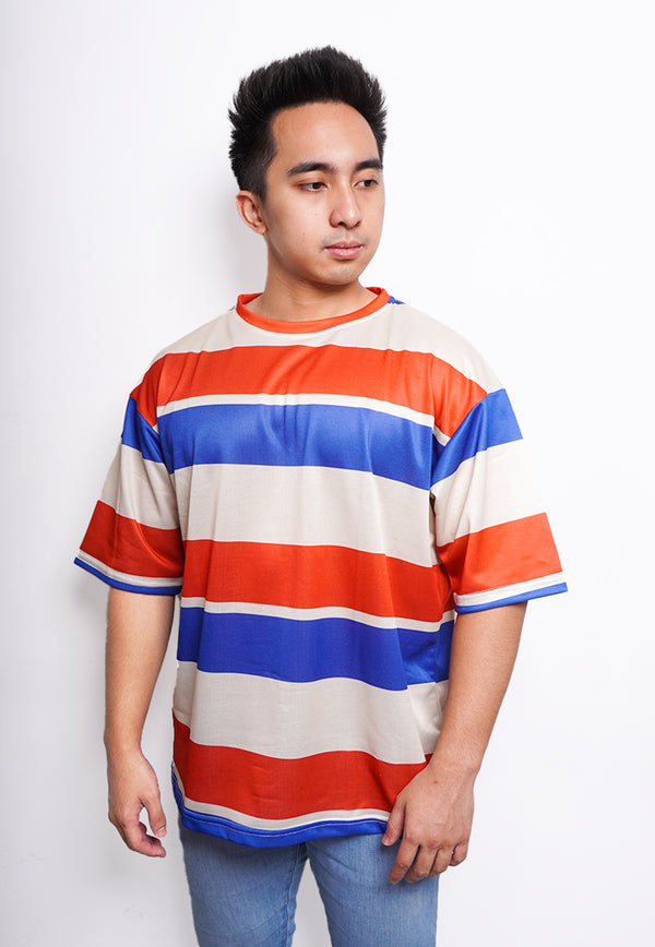 NX003 kaos oversize belang stripe light scuba navy pink krem