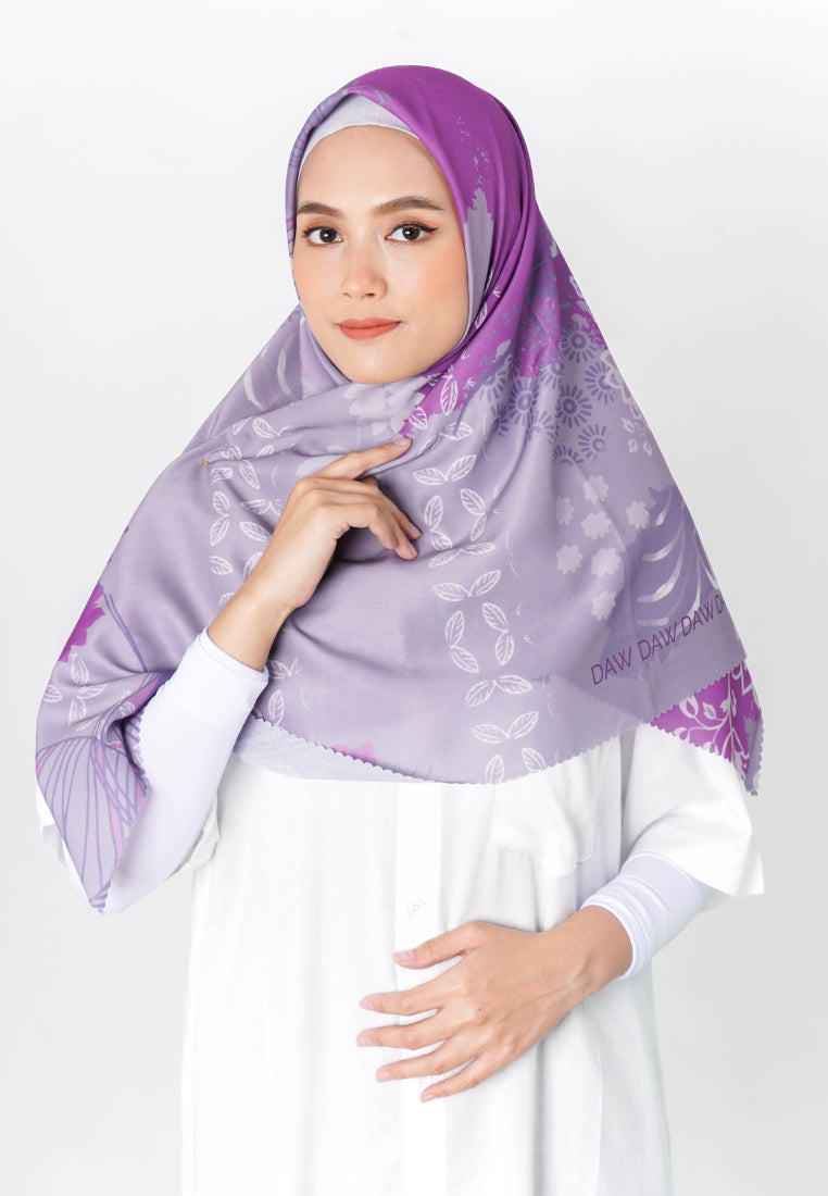 WK030 kerudung segi empat voal DAW Project Isadora Series ungu abu