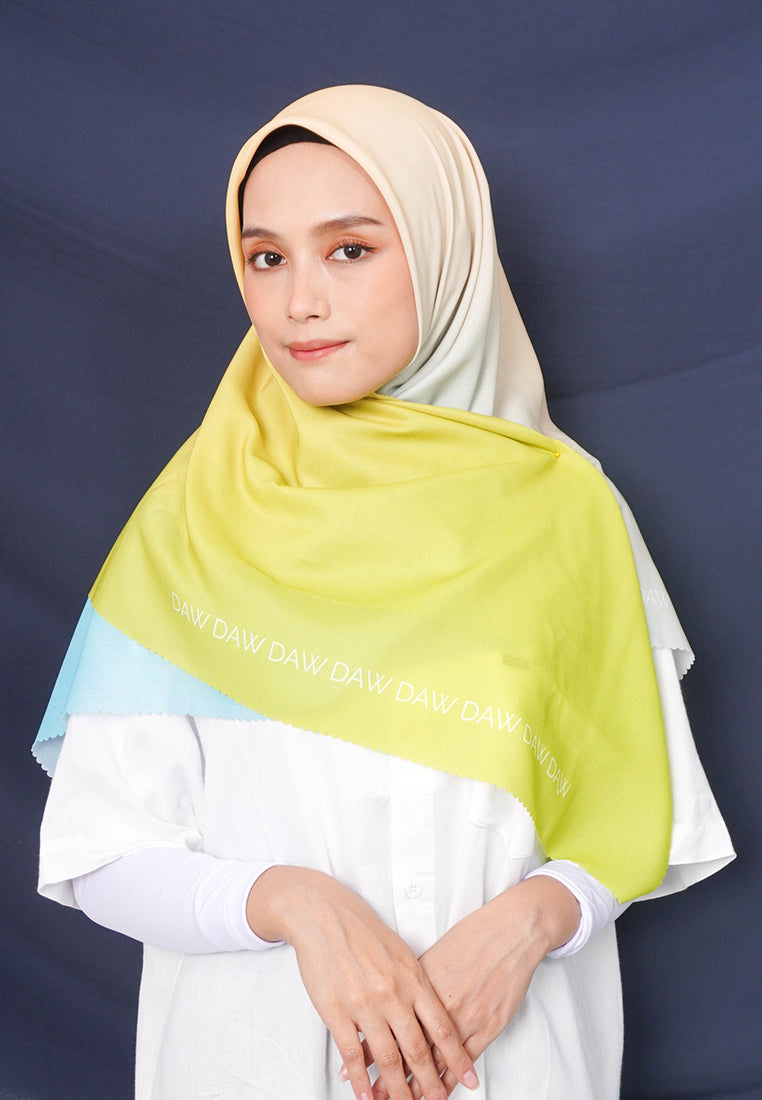 WK045 kerudung segi empat gradasi multicolor DAW Project Glow Series Tosca to Green