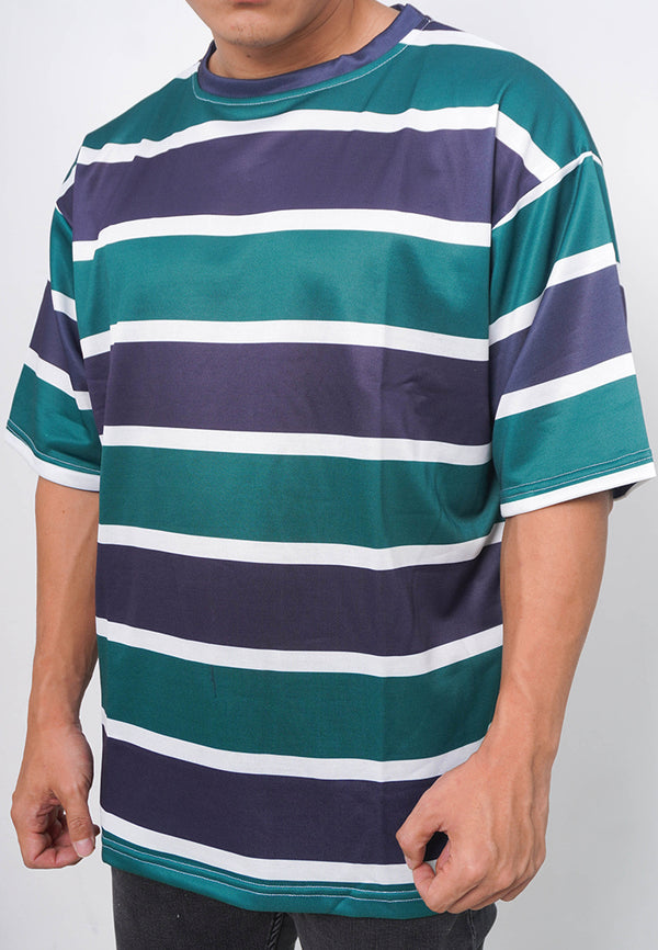 NX011 kaos oversize belang stripe light scuba dark green navy putih