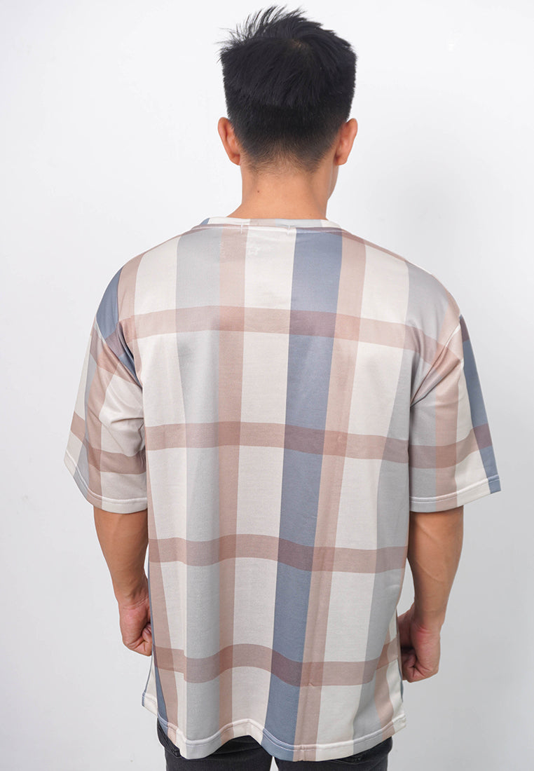NX012 kaos oversize belang stripe light scuba plaid greyish