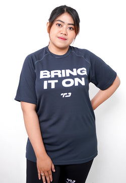 LSB08 kaos olahraga gym unisex tangan pendek lari running jogging bring it on dateng abu tua