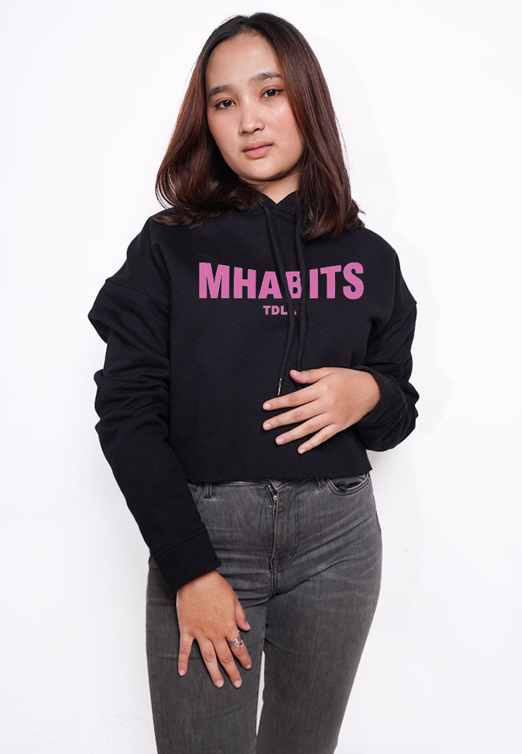 LTE79 crop hoodie fleece tebal oversize streetweat MHABITS pink hitam