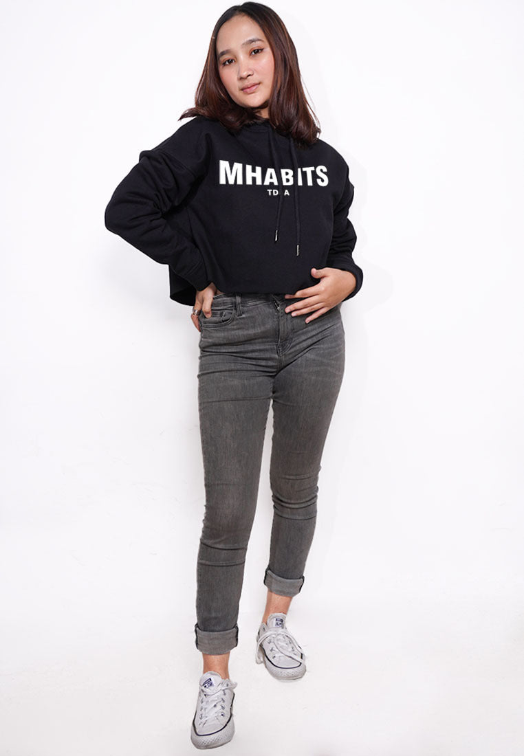 LTE80 crop hoodie fleece tebal oversize streetweat MHABITS putih hitam