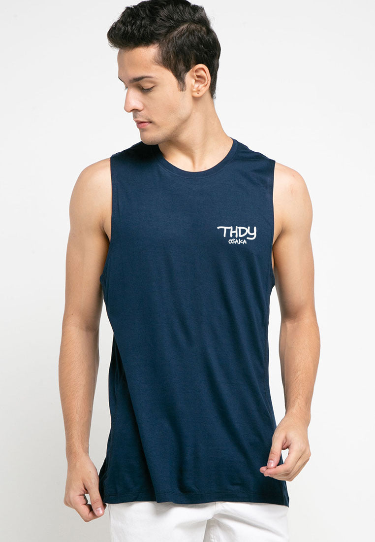 MTN46 kaos singlet kutang tank top pria tulisan tangan thdy osaka navy