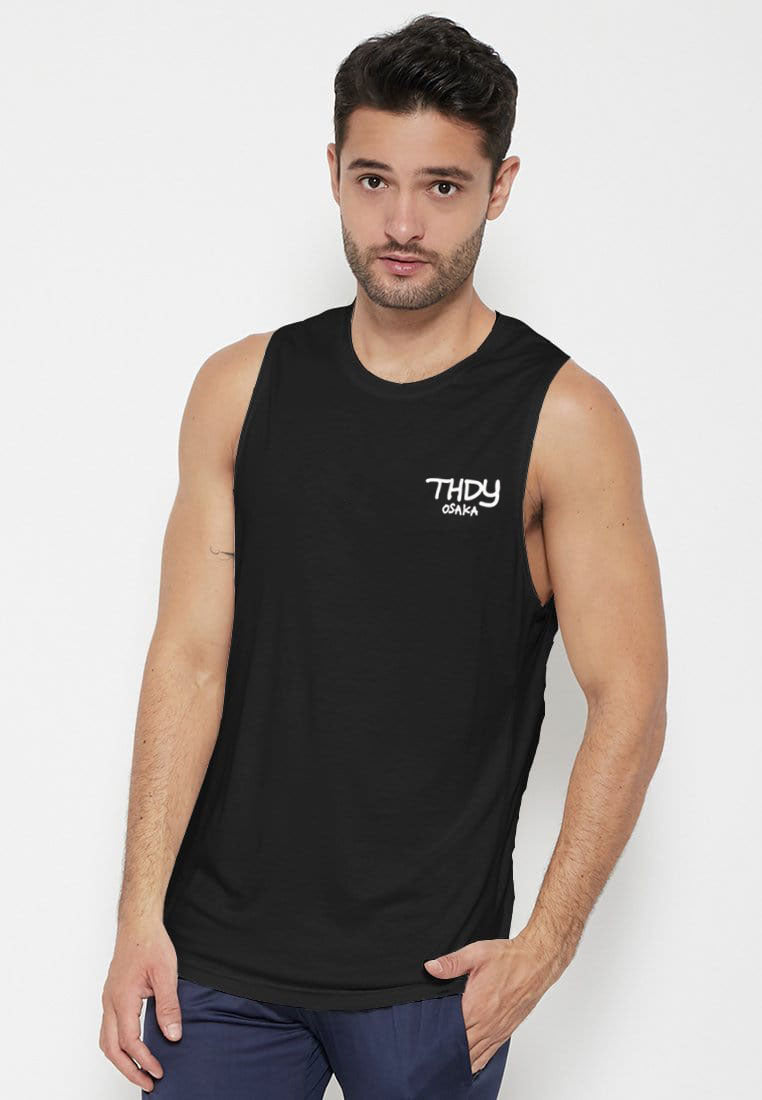 MTN47 kaos singlet kutang tank top pria tulisan tangan thdy osaka hitam