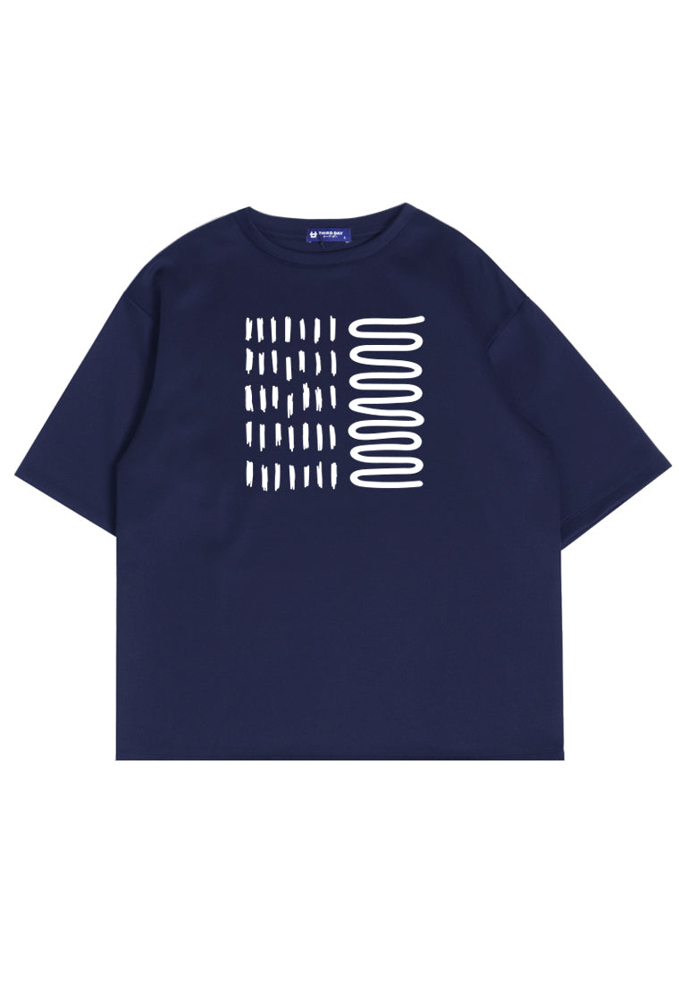 MTO20 kaos oversize abstrak aesthetic kece pria scuba third day bahan tebal crew neck navy