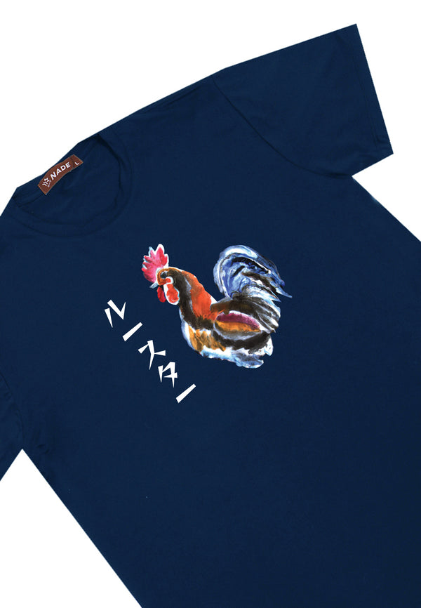 NTC78 kaos pria gambar ayam fighter jago tarung bangkok anti kusut nade navy