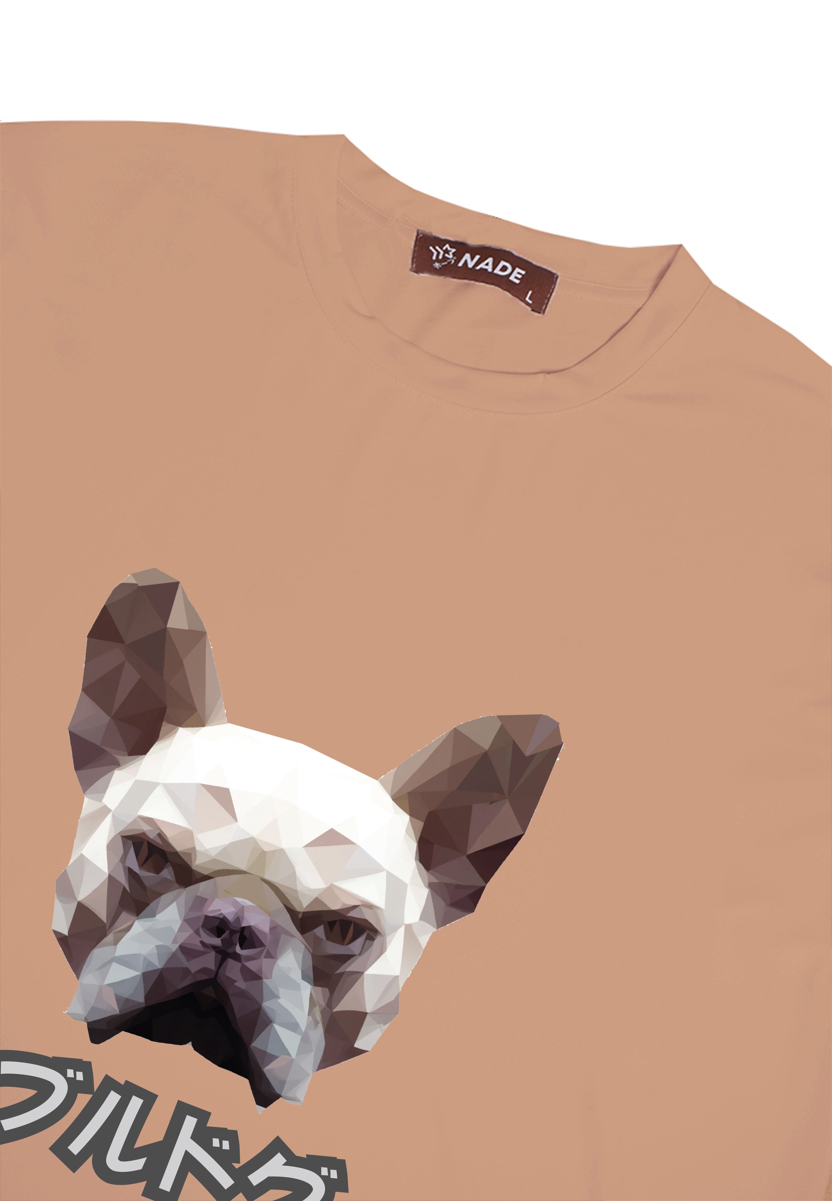 NTC89 kaos gambar anjing pria bulldog keren branded besar anti kusut khaki