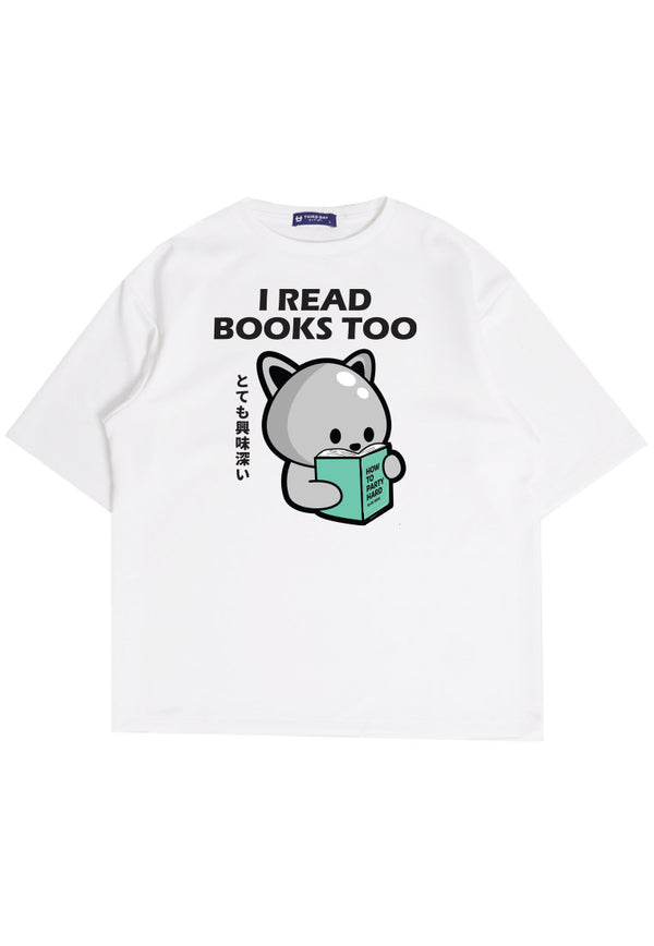 MTO40 kaos oversize anime lucu pria scuba bahan tebal distro tido read books putih