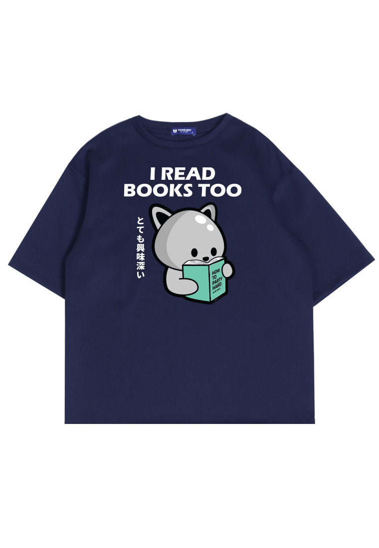 MTO41 kaos oversize anime lucu pria scuba bahan tebal distro tido read books navy